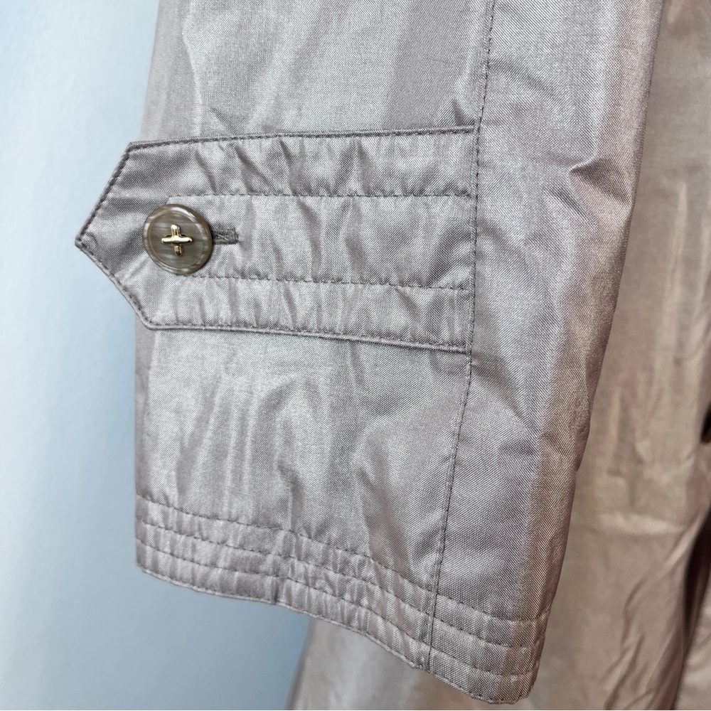 Vintage Minimalist Nylon Double Breasted Tan Trench Raincoat Size 6 - Picture 7 of 14